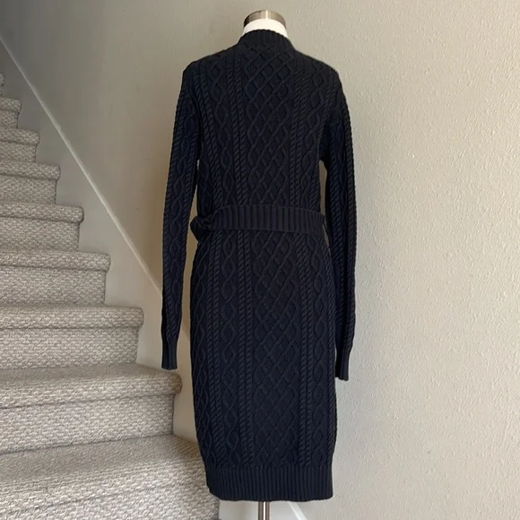 Banana Republic Sz M Belted Black Chunky Knit  Button Down Long Cardigan - Picture 6 of 16